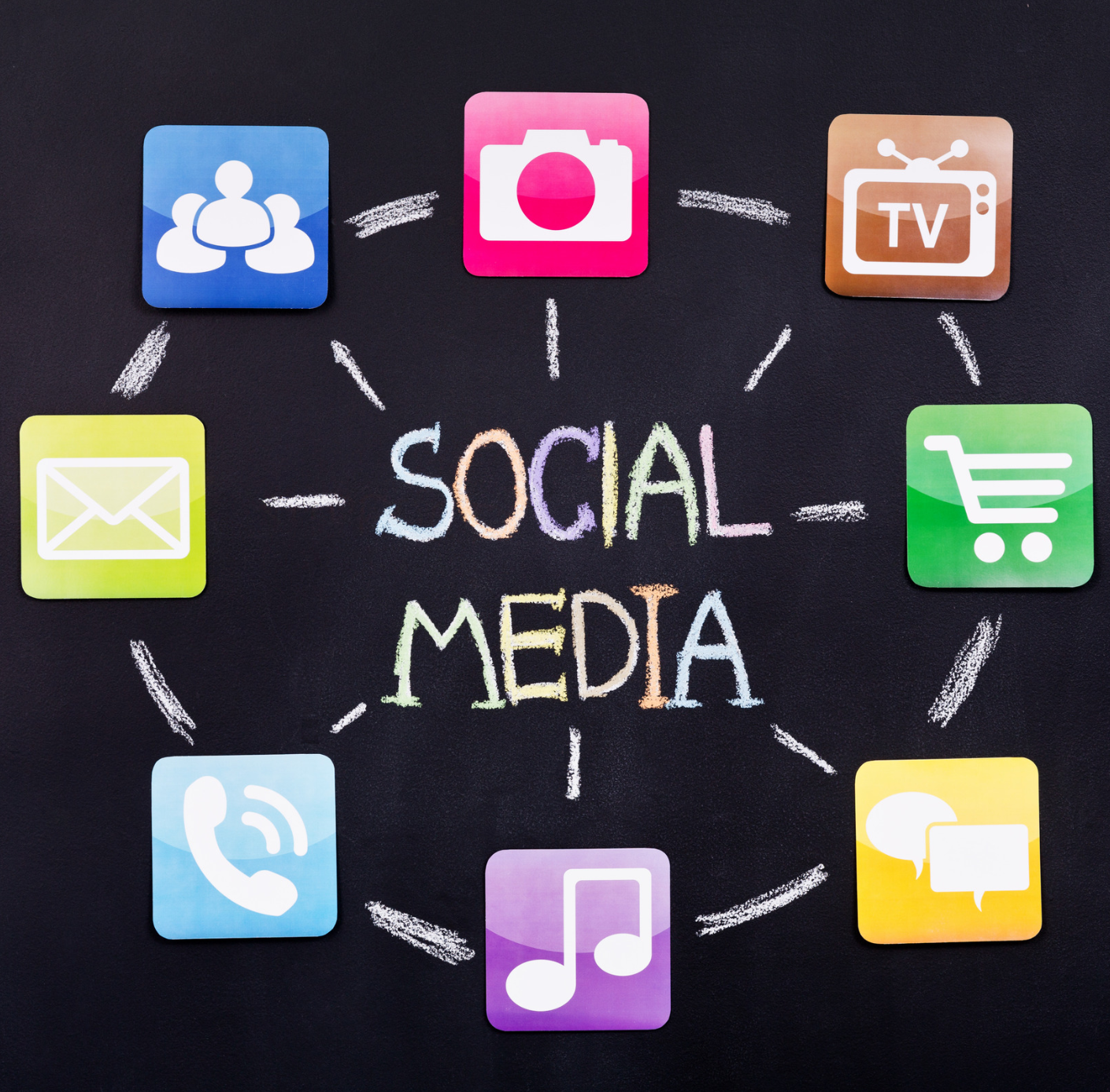 social media bubble with various logos